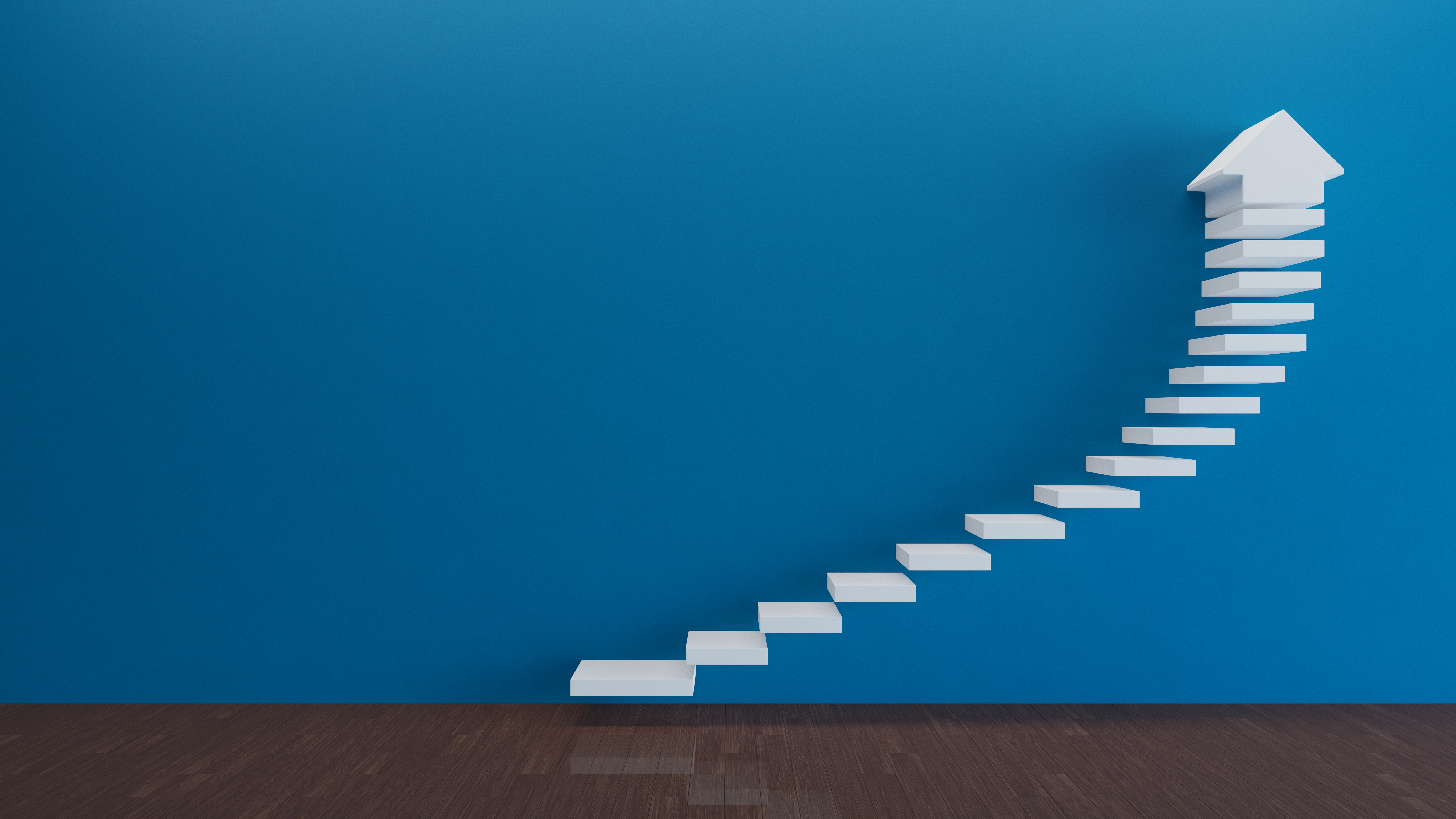 white staircase against blue wall