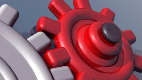 Red and silver interlocking gears