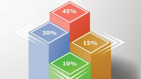 Generic 3D bar chart in four colors