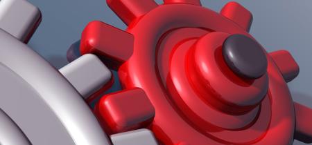 Red and silver interlocking gears